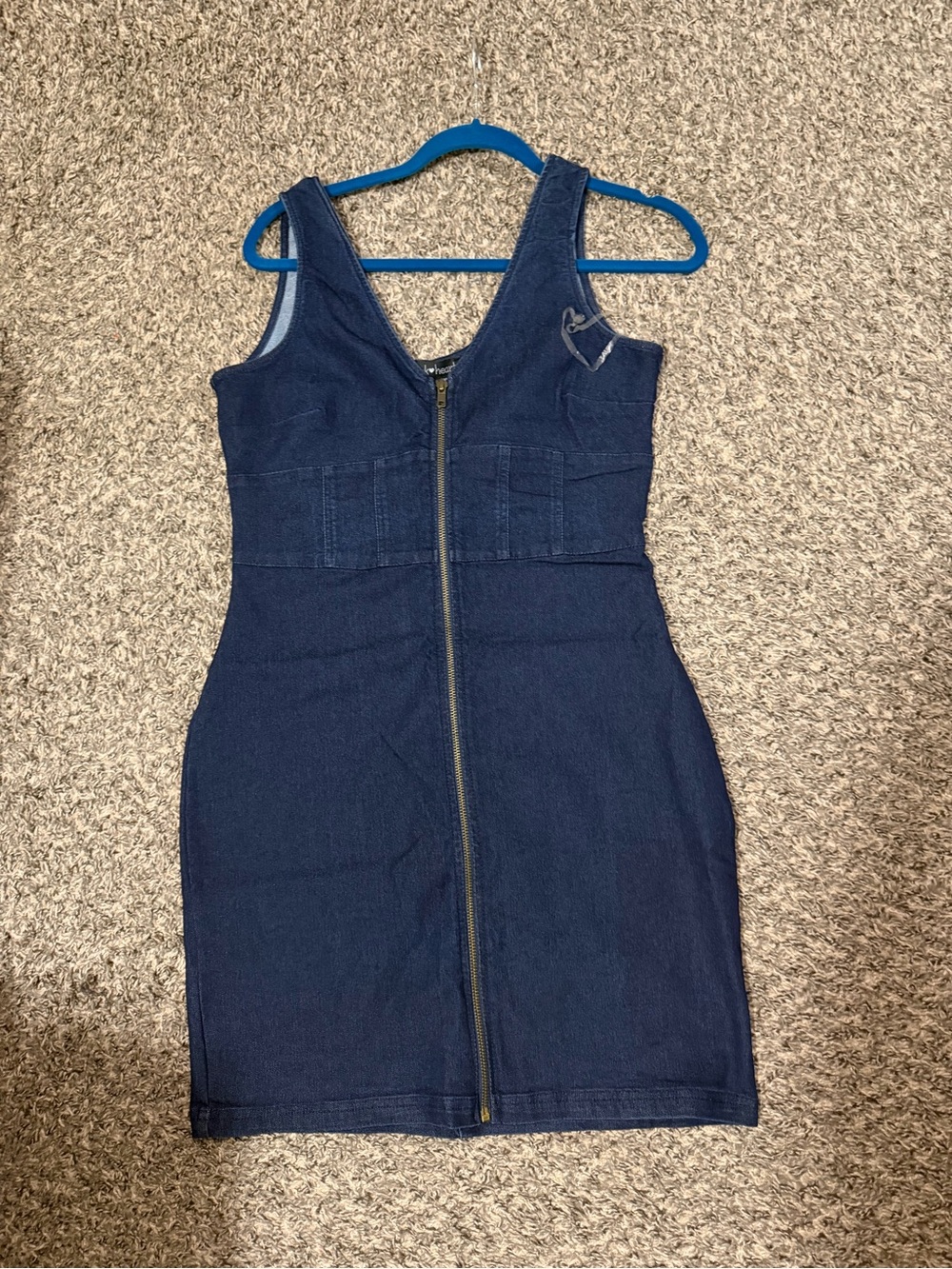 Derek Heart Navy Sleeveless Denim Dress with Front Zip